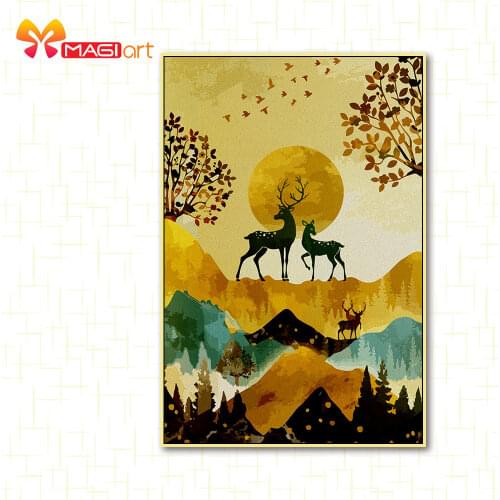 Cross stitch kits Embroidery needlework sets 11CT water soluble canvas patterns 14CT Animal Style elk family-NCMA082