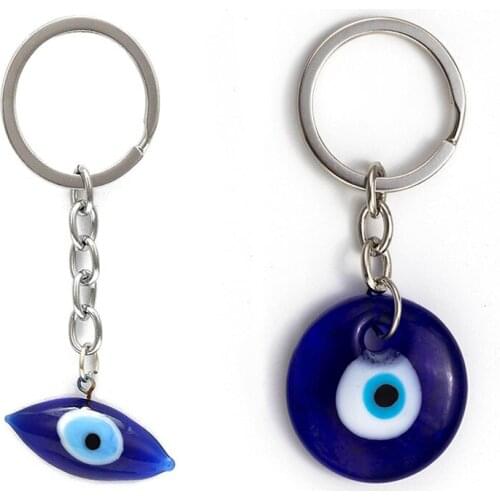 WANGLUFEI Blue Evil Eye Charms Keychain Holder Turkish Greek Eye Pendant Key Rings For Car Bag Protection Jewelry Accessories