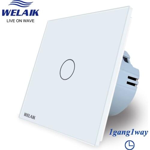 WELAIK Crystal-Glass Panel-Switch Wall-Switch EU-Time Touch-Switch Screen-Light-Switch 1gang-1way AC250V A1911DSCW/B
