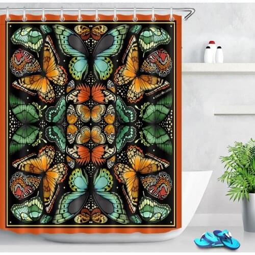 Retro Butterfly Shower Curtains Creative Decor Waterproof Mildew Shower Curtain High Quality Bathroom Curtain Sets with Hooks