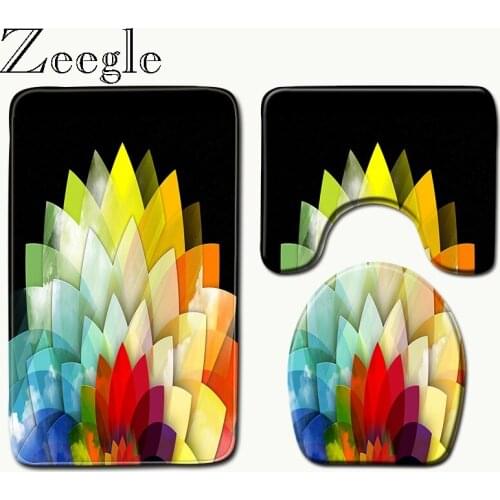 Zeegle Anti Slip 3 Pcs Bath Mats Set Flannel Bathroom Carpet Bath Shower Floor Mat Pedestal Rug U-shaped Toilet Mat