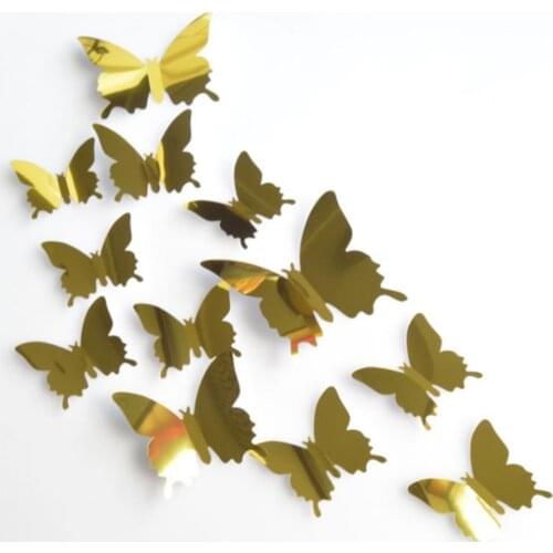 12pcs 3D Butterfly Mirror Wall Stickers For Kids Rooms Wall Art Butterfly Decoration Birthday Party Wedding DIY Home Decor
