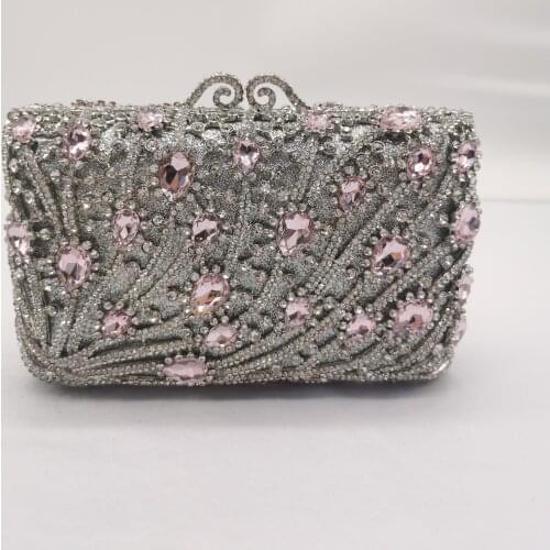 Female Rhinestone Handbags Ladies Crystal Evening Bags Clutch Bag Purse Silver Handbag Metal Diamond Party Wedding Clutches Bags