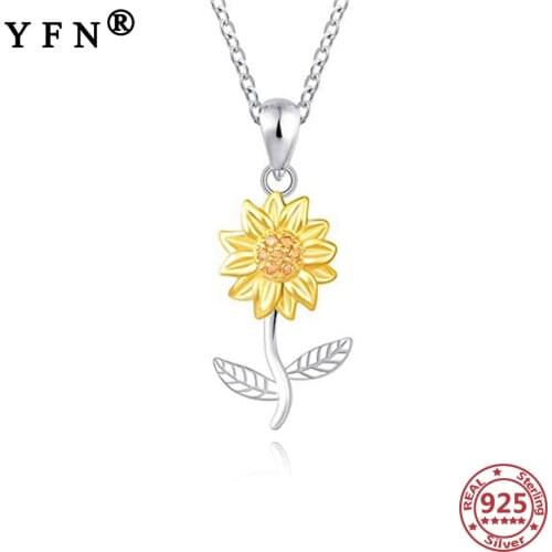 YFN 925 Sterling Silver Sunflower Necklace Cubic Zircon Pendant Necklace 925 Silver Women Valentines Day Gift Mothers Day Gift
