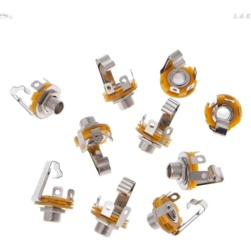 10 Pcs 1/4 Inch 6.35mm Stereo Socket Jack Female Connector Panel Mount Solder