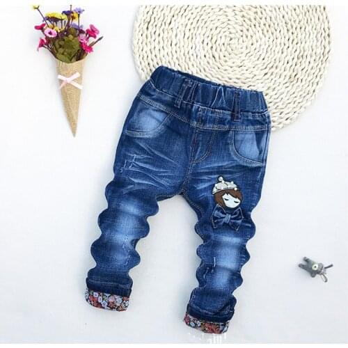 2018 Baby Girls Jeans cotton pants kitty Flange pants childrens clothes children cartoon trousers retail 1-5 years old