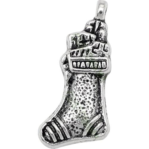 60pcs- Antique Tibetan Silver Christmas Stocking Charms Pendant, Jewelry Accessories 21x11mm