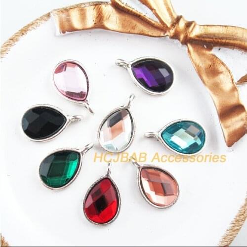 8 New Teardrop Charms Tibetan Silver Tone Retro Mixed Crystal Pendants 12x20.5mm