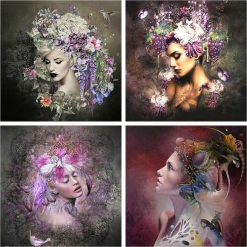 HUACAN 5d Diamond Painting Woman Mosaic Portrait DIY Diamond Embroidery Cross Stitch Flower Home Decor Craft Kit