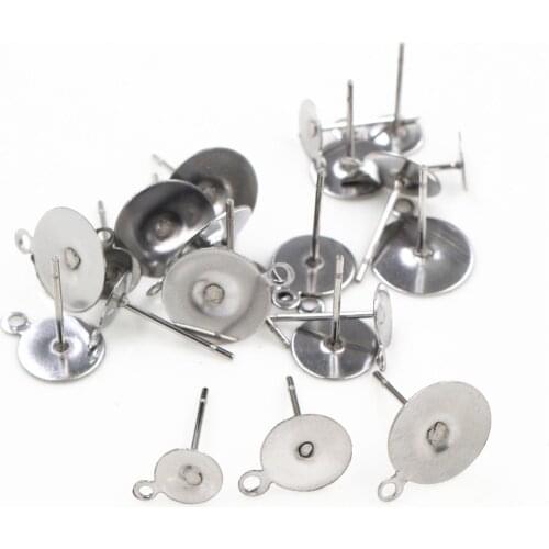 No Fade 100pcs/lot Stainless Steel Blank Earring Stud Fit 6/8/10mm Cabochon Cameo Settings DIY Jewelry Making Accessories