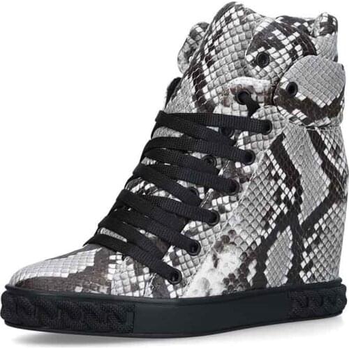 Snake Skin Height Increase Lace Up Ankle Booties New Arrival High Quality Manufacture Shoes Drop Shipping Round Toe Hiden Wedges