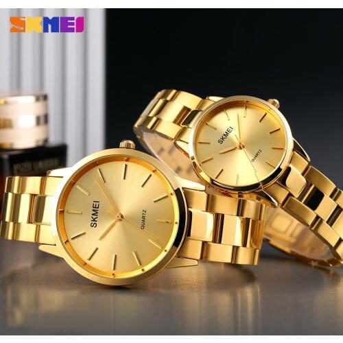 New Couple Watches For Lovers SKMEI Luxury Quartz Stainless Steel Waterproof Clock Women Men Wristwatch Gifts Relogio Masculino