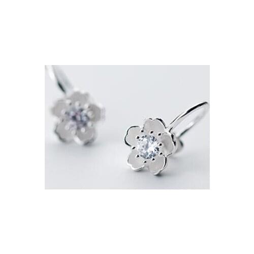 GIRLS' 100% Real. 925 Sterling Silver Fine Jewelry Clear CZ Cherry Flower Clip earrings (NO pierced) gtle1972
