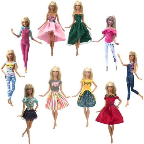 NK Two Pcs/Set Doll Dress Top Fashion Skirt Party Clothes Fashion Yoga Outfit For Barbie Accessories Doll Child Girls Gift JJ