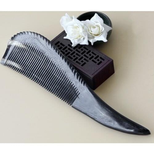 24cm Natural Black Buffalo Ox Horn Hair Combs Anti-static Combs Hair Style Designer Head Massager Comb Styling Tool G0923