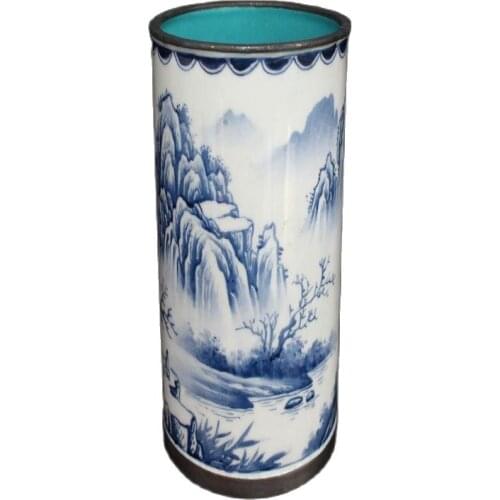 Chinese old Beijing old goods collection old Copper Cloisonne Enamel landscape Pen holder