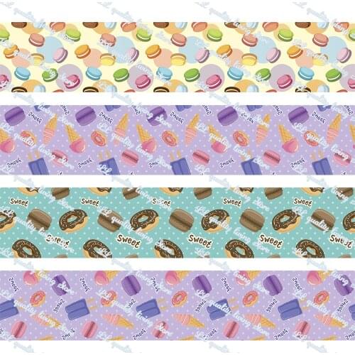16-75MM Cartoon Macaron Printed Grosgrain Ribbon 50 Yards/Roll Tape Clothing Bakery Gift Wrapping Accessory Hairbow Head