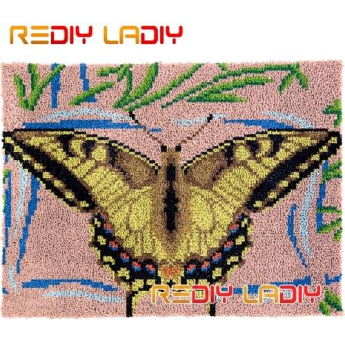 Latch Hook Rug Yellow Butterfly Plush Wall Hangings DIY Carpet Rug Chunky Yarn Arts Cushion Crocheted Floor Mat Hobby & Crafts