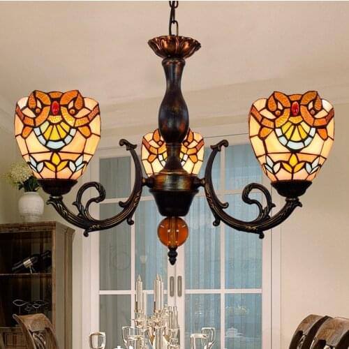 European-Style Creative Tiffany Stained Glass Restaurant Bedroom Bar Club Lobby Balcony Baroque Three-End Ceiling Lamp