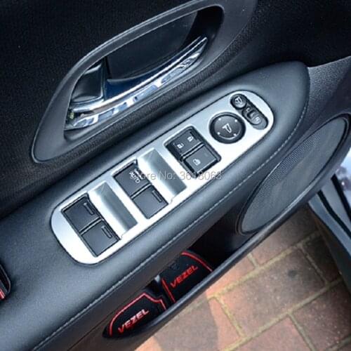 For Honda HRV HR-V VezeL LHD 2014-2019 ABS Chrome Window Lift Switch Button Cover Interior Armrest Panel Car Styling Accessories