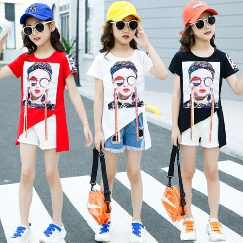 Summer New Cute Girls Clothes Casual Suits Summer Short-sleeved T-Shirts Little Girls Tops And Shorts 2-Piece Fashion