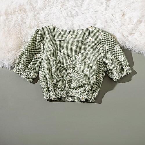 Summer Woman Daisy Short Shirt Sexy Stylish Crop Tops 2021 New Short Sleeve New Korean Cottagecore Flower Shirts for Women Y2k