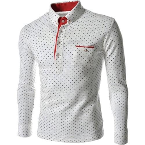 Fashion Men Tops Solid Color Polka Dot Print Buttons Up Cotton Pullover Slim Shirt Mens Clothing 2021 футболка