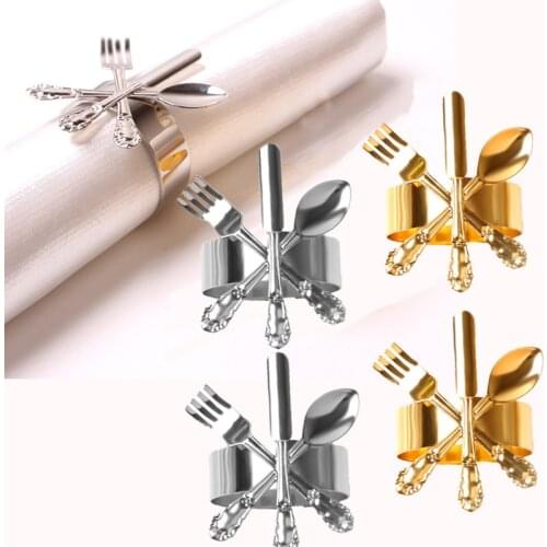 6PCS Napkin Rings Set Knife And Fork Spoon Shaped Napkin Ring Holders Napkin Buckle Wedding Party Dinner Christmas Table Decor