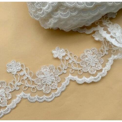 NEW High QualiyCar-bone Embroidered Lace Wedding Fabric Wedding Dress Decoration DIY Lace Trim Accessories Width 8cm3Yards/lot