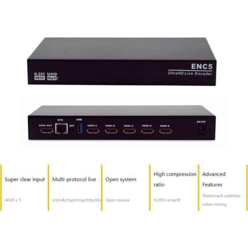 New 5 Channel 4K HDMI Encoder H.265 UHD Live Encoder HVEC RTMP SRT