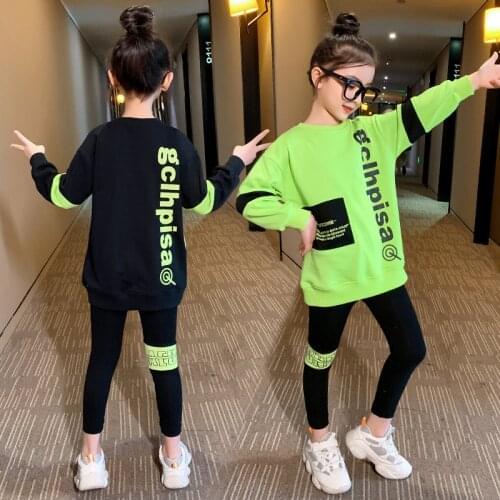 Baby Kids O-Neck Autumn Letter Sweater Two Piece Sets Black Cute Beauty Little Girls Clothes Halloween Outfits 4 6 8 10 12 Years