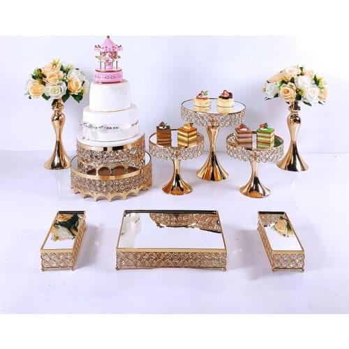 5-14pcs Crystal Metal Cake Stand Set Acrylic Mirror Cupcake decorations Dessert Pedestal Wedding Party Display Tray