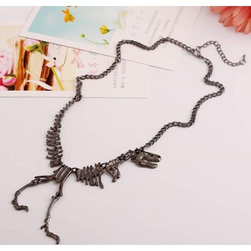 Skeleton Dinosaur Dragon Bone Pendant Sexy Long Necklace Gothic Tyrannosaurus Rex Charm Necklace Alloy Collares Jewelry