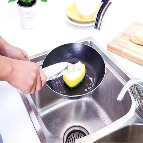 Sale Sponge Replaceable Couring Pad Washing Convenience Cleaning Brush Scrubber Kitchen Soap Dispenser Dish With Refill Liquid