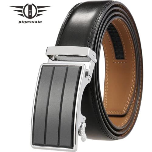 Cow Genuine Leather Luxury Strap Male Belts High Quality Automatic Ratchet Buckle Mens Belt Black Dark Brown Man Belts B411