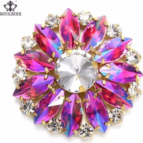 RoyalBeier Hot Sale Big Flower Shape 5.5-6cm Width Natural Rhinestone For 20mm Snap Button Necklace Bracelet Jewelry KZ0982
