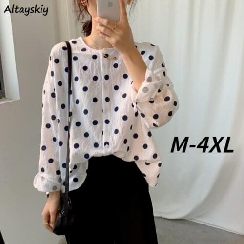 Shirt Women Large Size New Polka Dot French Style Office Lady All-match Daily Long Sleeve Harajuku Streetwear Soft Vintage Chic