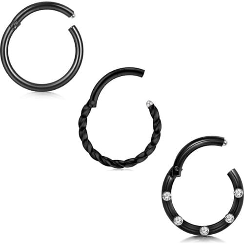 16G On-Ear Earrings with Hinged Segment Daisies Clicker Spiral Pierced Ears 3Pcs Rose Gold Rainbow