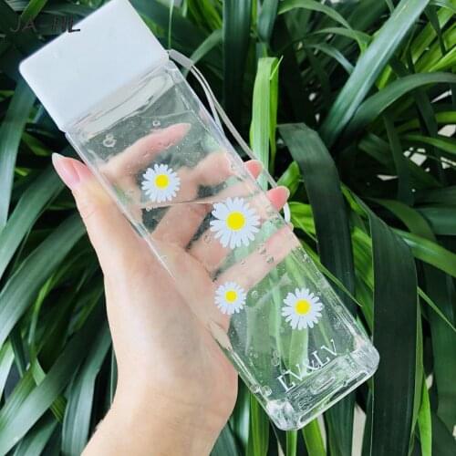 Sports Cup With Portable Rope Daisy Transparent Plastic Water Bottles Frosted Water Bottle Outdoor Cold Juice Water