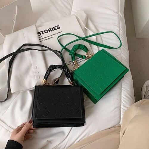 Cartoon Embossing PU Leather Crossbody Bag For Women 2021 Solid Color Messenger Bag Female Small Pleated Top-handle Handbag