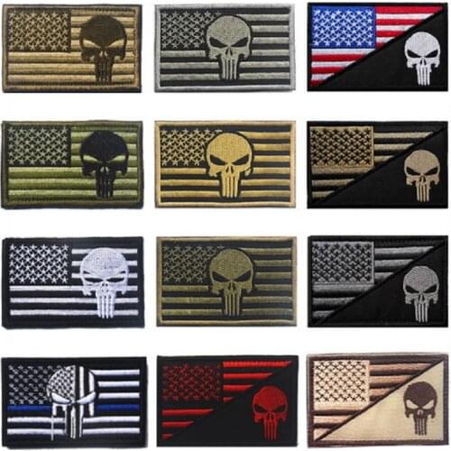Tactical Embroidered Patches US Flag/Skeleton Patches for Clothing Jacket Hat Backpack Bag