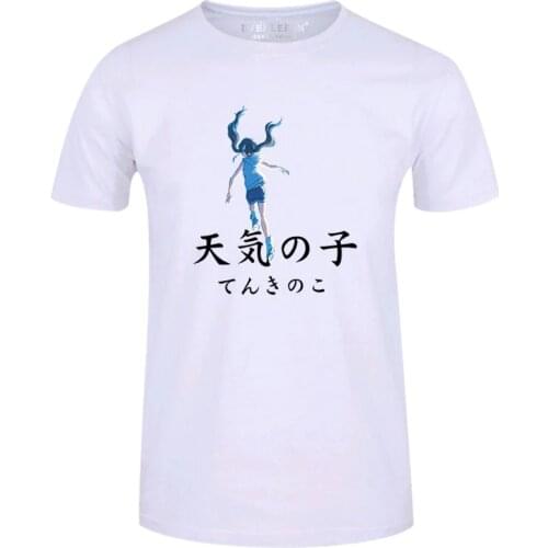 High-Q Unisex Anime Weathering with you Cotton T-Shirt Tee O-Neck Morishima Hodaka Amano Hina White Casual T-Shirt Tee Tshirt