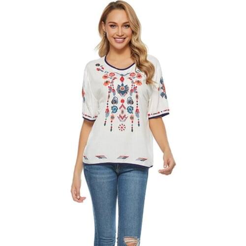 Le Luz Cotton Boho Floral Embroidery Blouses Mexican Spring Short Sleeve Shirt Plus Size Lace Tie Up 3xl Ethnic Shirt New 2021
