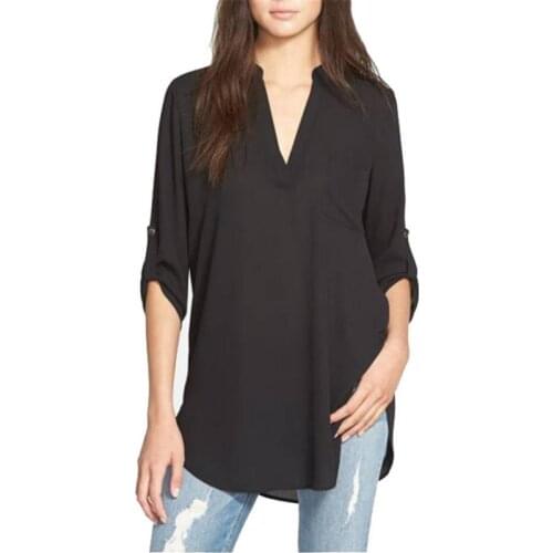 New Women Medium And Long Large Size Shirt V-Neck Casual Loose Chiffon Shirt Women Fashion Loose Shirts Hot Sale 2019