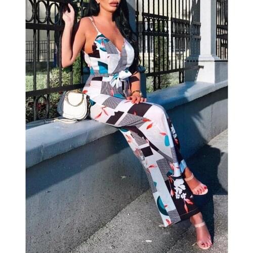 Sexy Office Lady Women Striped Floral Plus Size Bodycon Jumpsuit Cross V-neck Belted Romper Clubwear Evening Party