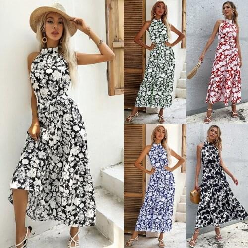 Elegant Ladies Sling Floral Print Party Dress Sexy Slim V Neck Lace-Up Belt Long Dress 2021 Fashion Summer Women Slit Maxi Dress