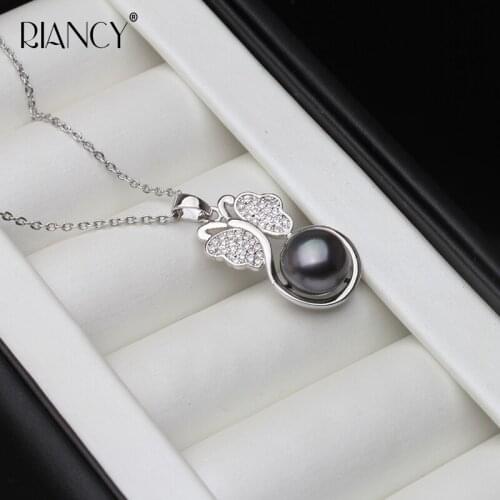 RIANCY new trendy pearl jewelry natural black pearl pendant freshwater Necklace for women wedding