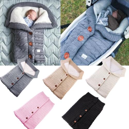 Lioraitiin Newborn Baby Winter Warm Sleeping Bags Infant Button Knit Swaddle Wrap Swaddling Stroller Wrap Blanket Sleeping Bags