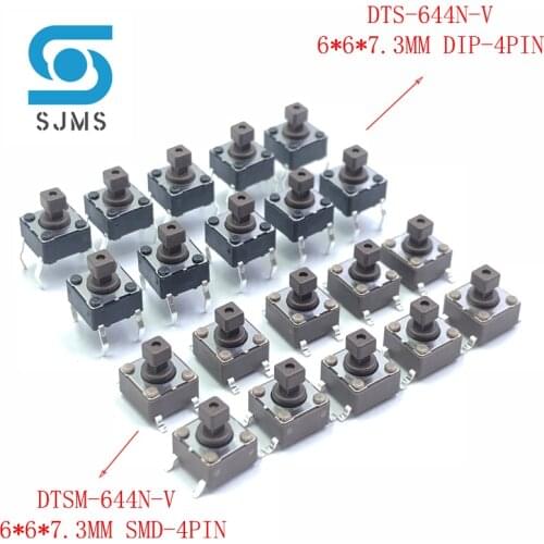 10 Pcs DTS-644N-V DTSM-644N-V 6*6 6*6*7.3 6X6X7.3 mm Tact Touch Micro Tactile Push Button Switch DIP / SMD 4 Pin Reset Switches