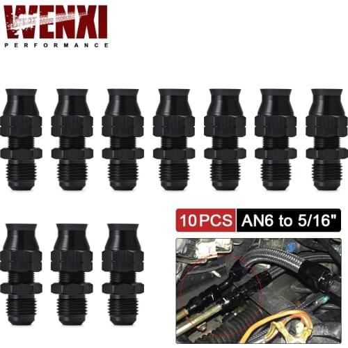 10 Pieces Straight 6AN Male Flare to 5/16" (OD 8mm) Tube Hose Fitting Adapter Fuel Hard Line Pipe Aluminum Black Anodized